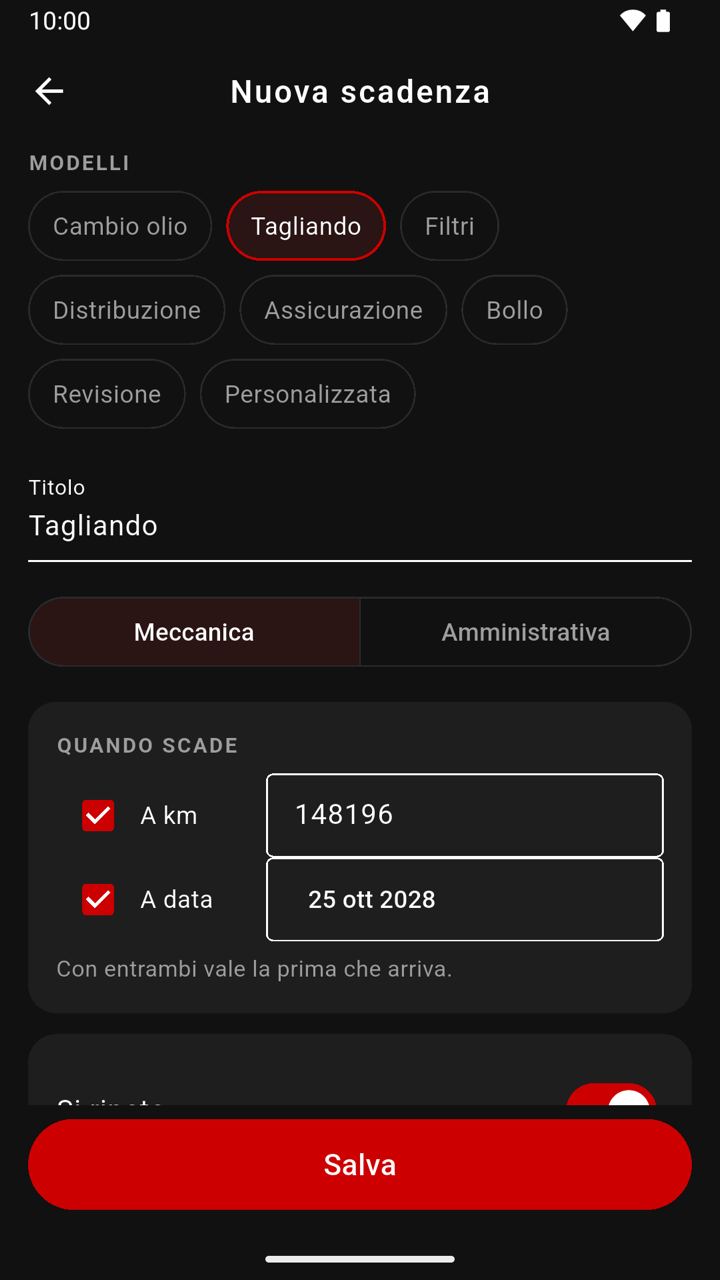 Nuova scadenza con i modelli