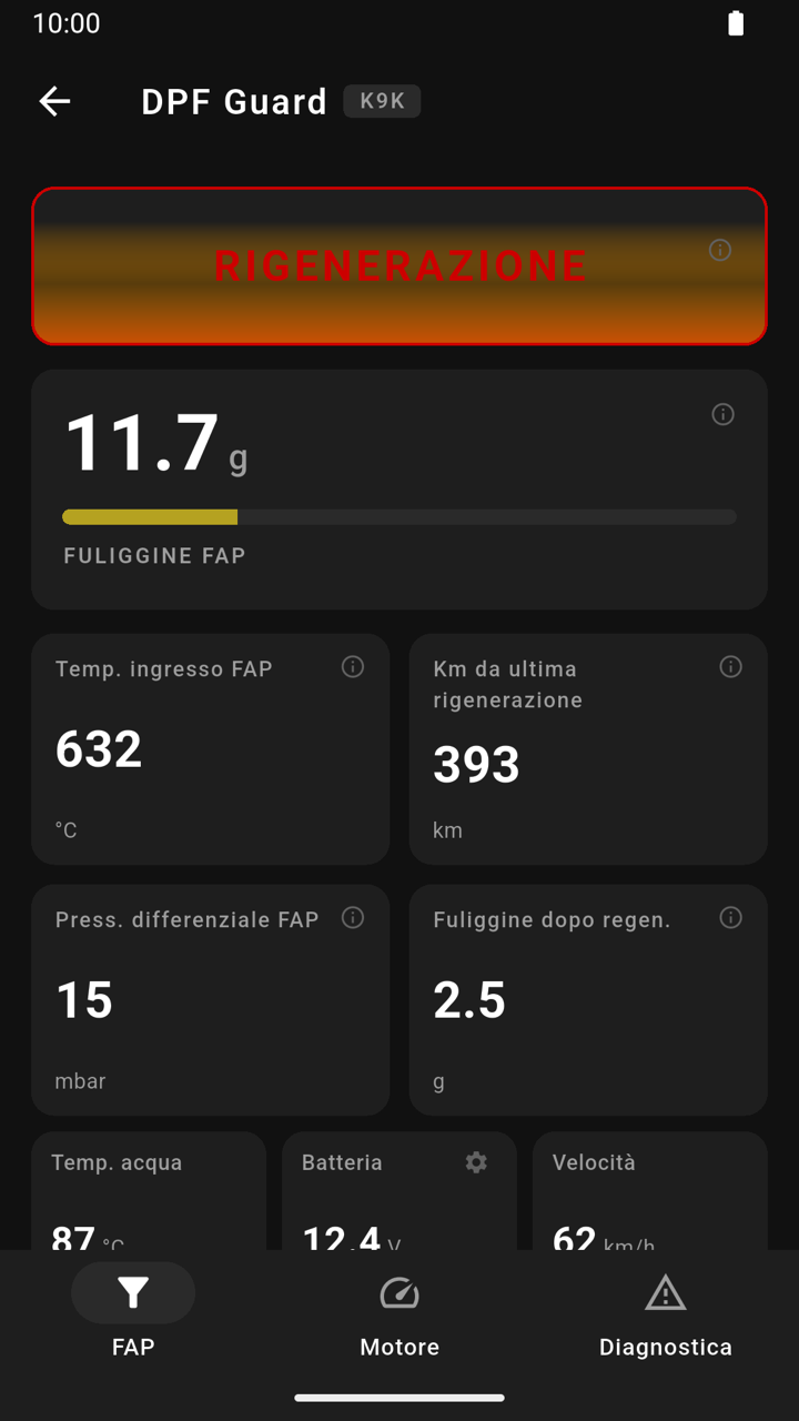 Dashboard durante la rigenerazione